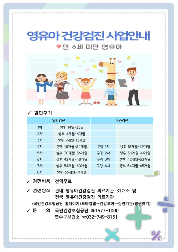연수구가 생후 14일에서 71개월 영유아를 대상으로 영유아 건강검진비를 지원한다